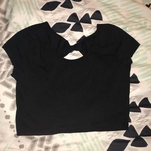 Black u-neck and twist back crop top